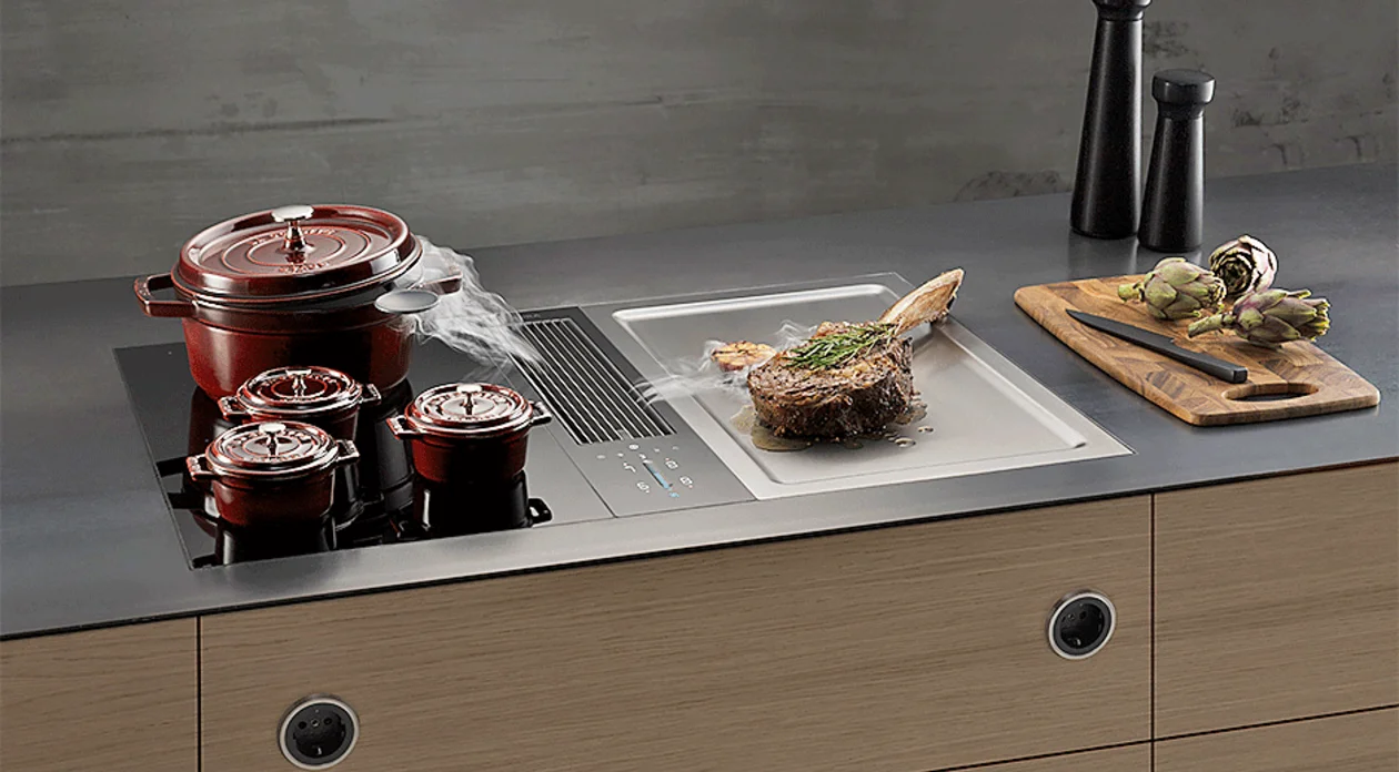 Kochfeld mit Dunstabzug der Marke BORA (Bildbezug über Suter Inox AG)