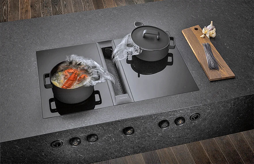 Kochfeld mit Dunstabzug der Marke BORA (Bildbezug über Suter Inox AG)