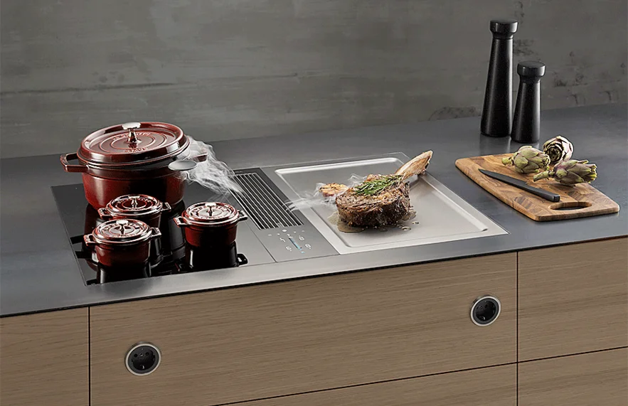 Kochfeld mit Dunstabzug der Marke BORA (Bildbezug über Suter Inox AG)