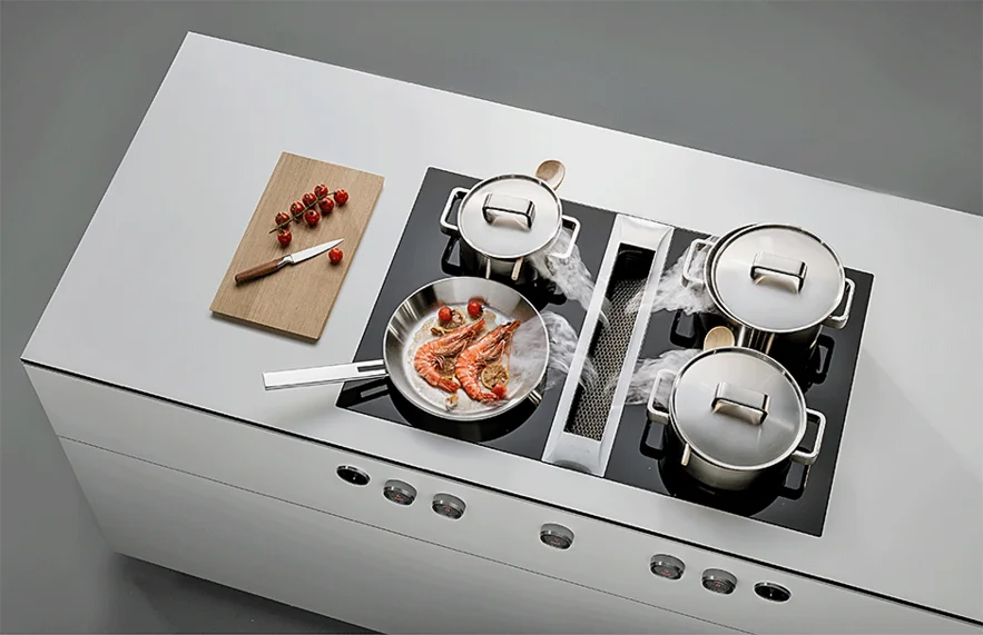 Kochfeld mit Dunstabzug der Marke BORA (Bildbezug über Suter Inox AG)