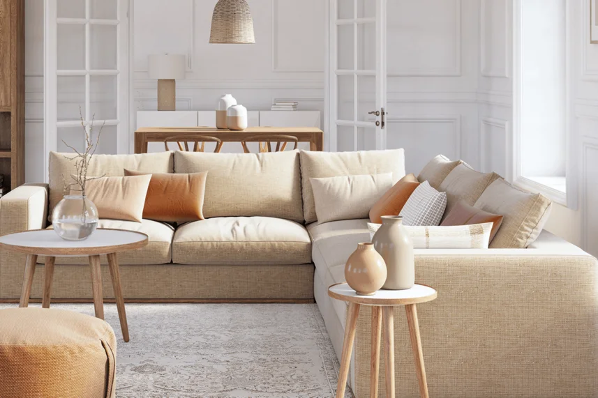 Bauarena Wohnwelt- Helles Wohnzimmer mit Teppich