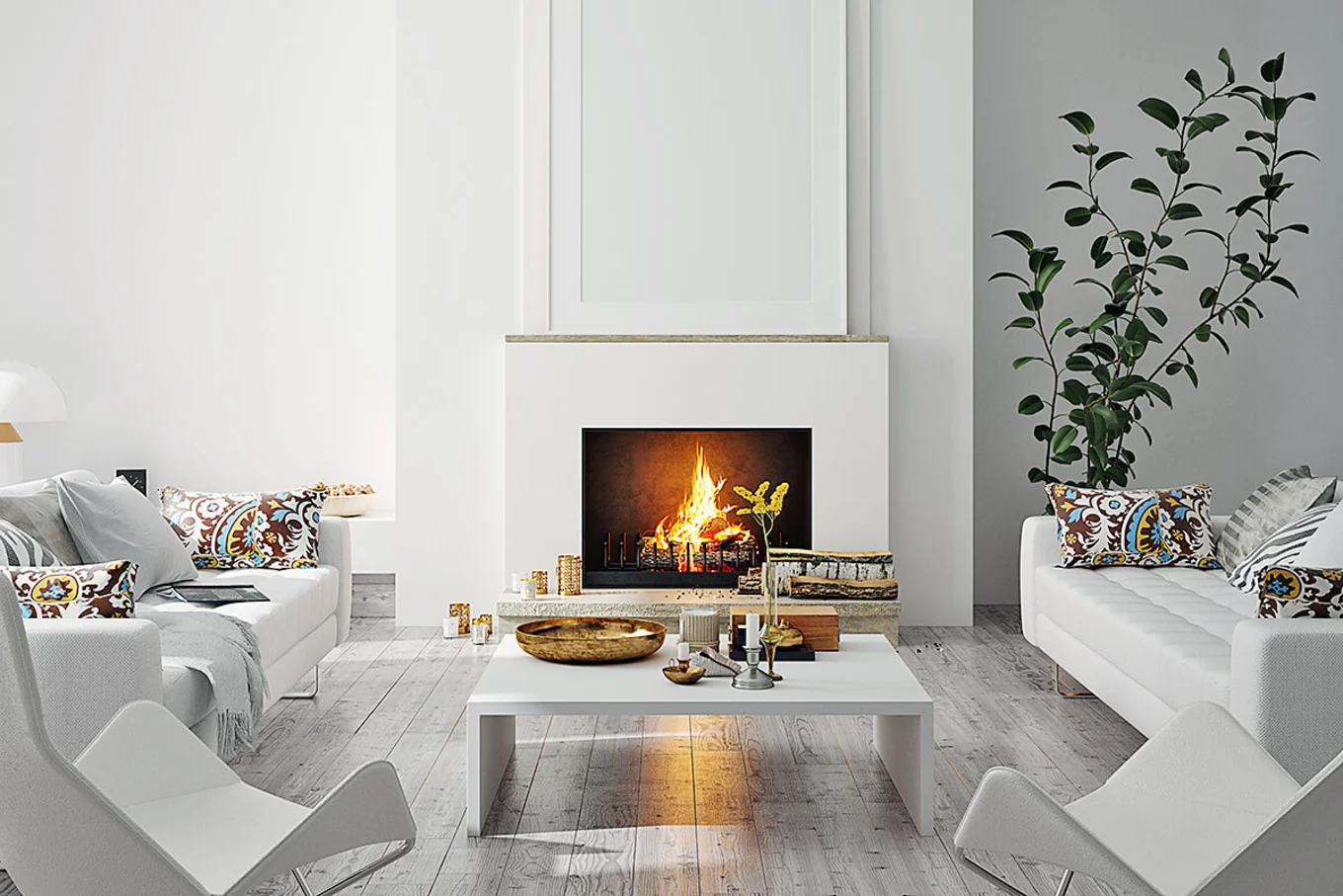 Bauarena Wohnwelt: Modernes Wohnzimmer mit Cheminee