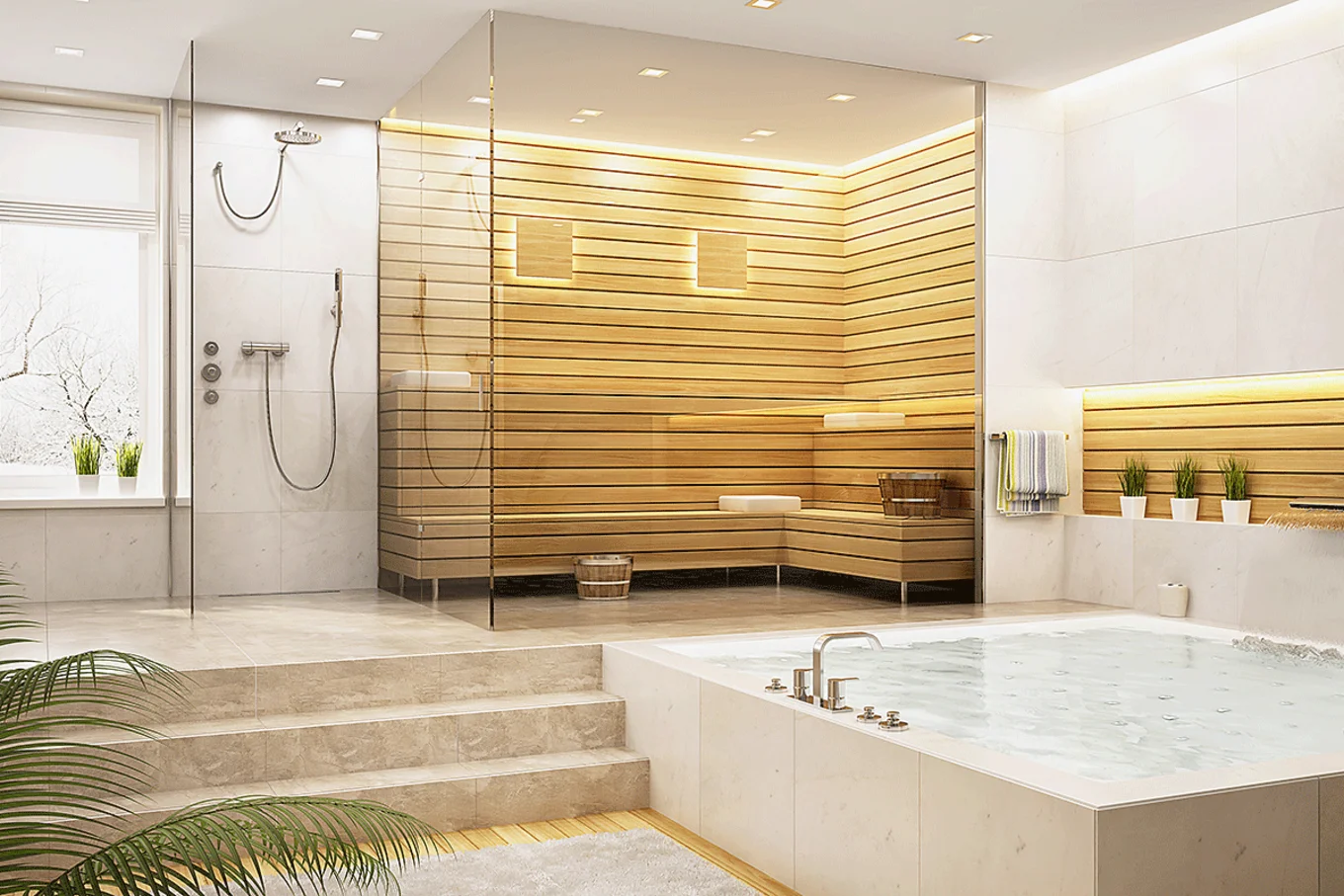 Bauarena Badwelt: Dampfdusche mit Whirlpool