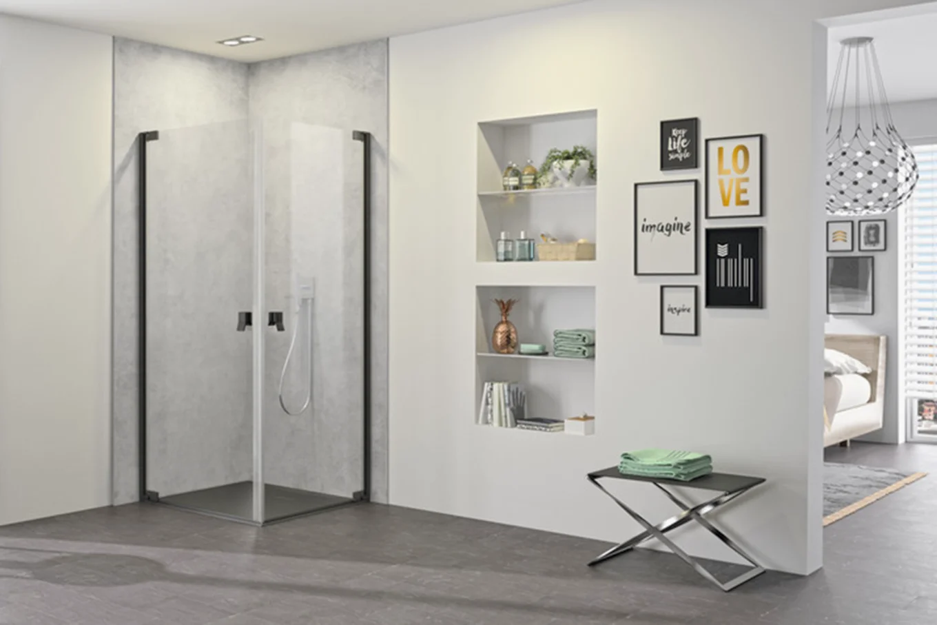 Bauarena Badwelt: Badezimmer mit Schwingtür