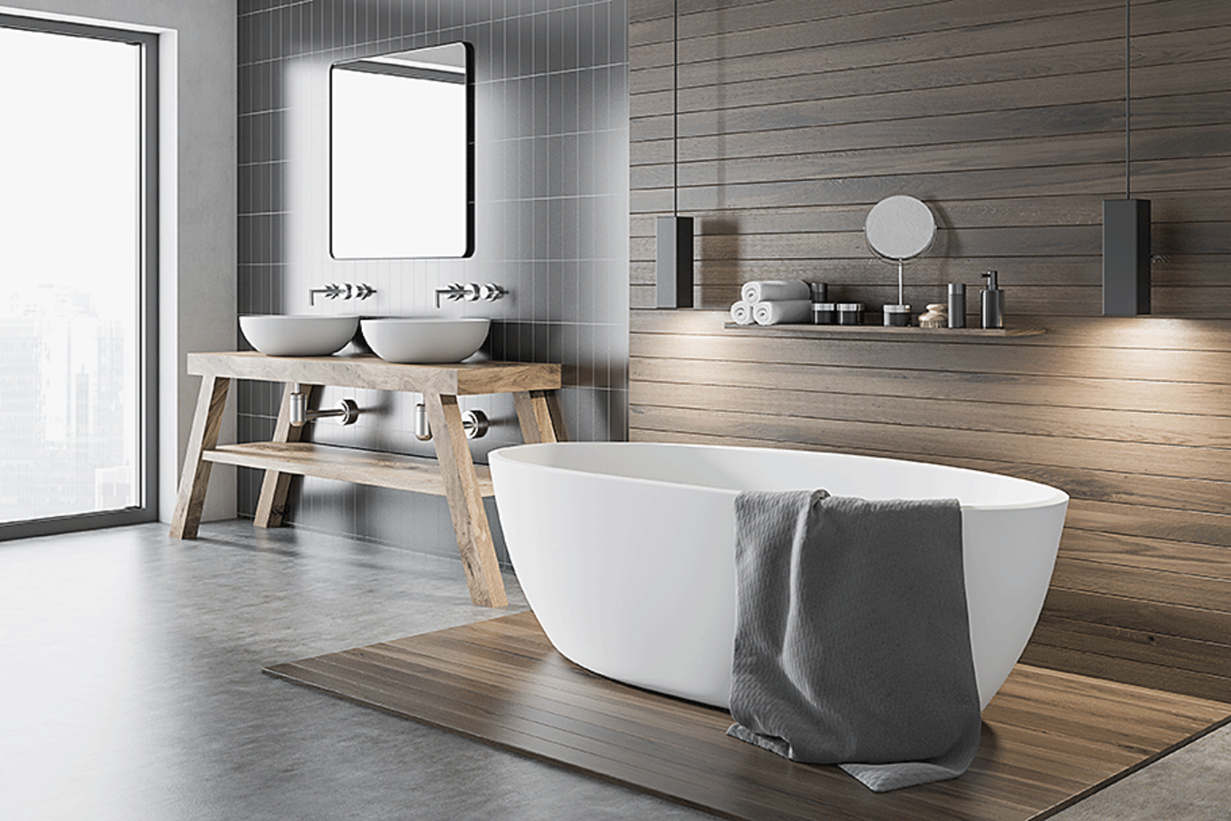 Bauarena Badwelt: Modernes Badezimmer mit Badewanne und Lavabo